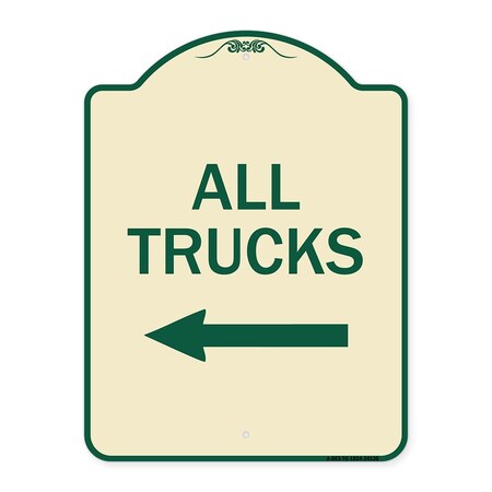 Signmission Driveway All Trucks W/ Left Arrow Heavy-Gauge Aluminum Architectural Sign, 24" x 18", TG-1824-24130 A-DES-TG-1824-24130